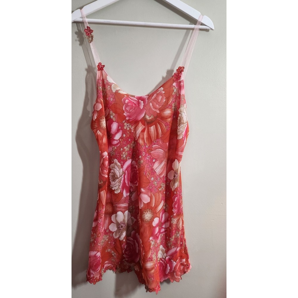 Josie Slip Nightgown with Sheer Straps, Size Medium